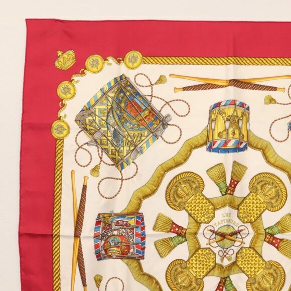 HERMES Carre 90 Scarf LES TAMBOURS Silk Red - Picture 4 of 9